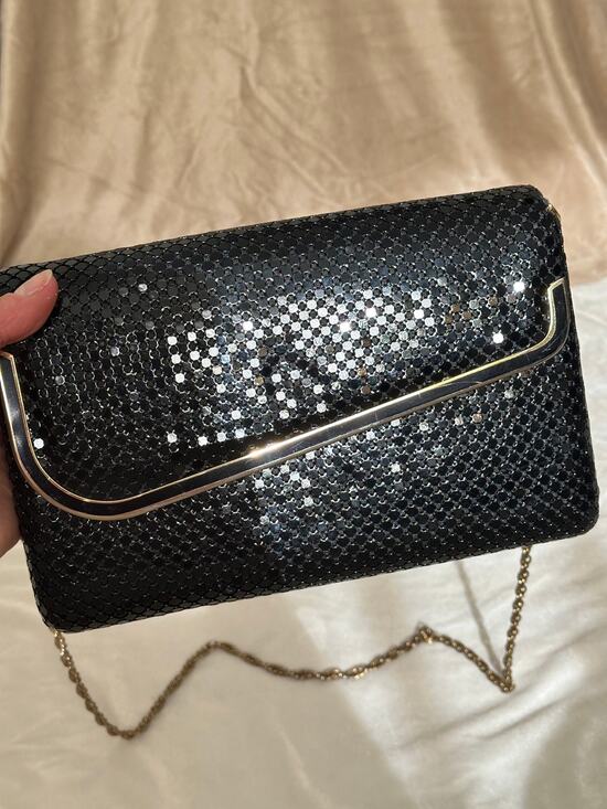 Vintage Handbags - Vintage Black Metal Mesh Chainmail Evening Clutch Glam Purse Handbag Shoulderbag